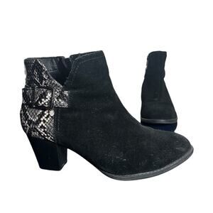 Vionic Naomi Snake Black Suede Ankle Boots Block Heel Size 7.5 Comfort